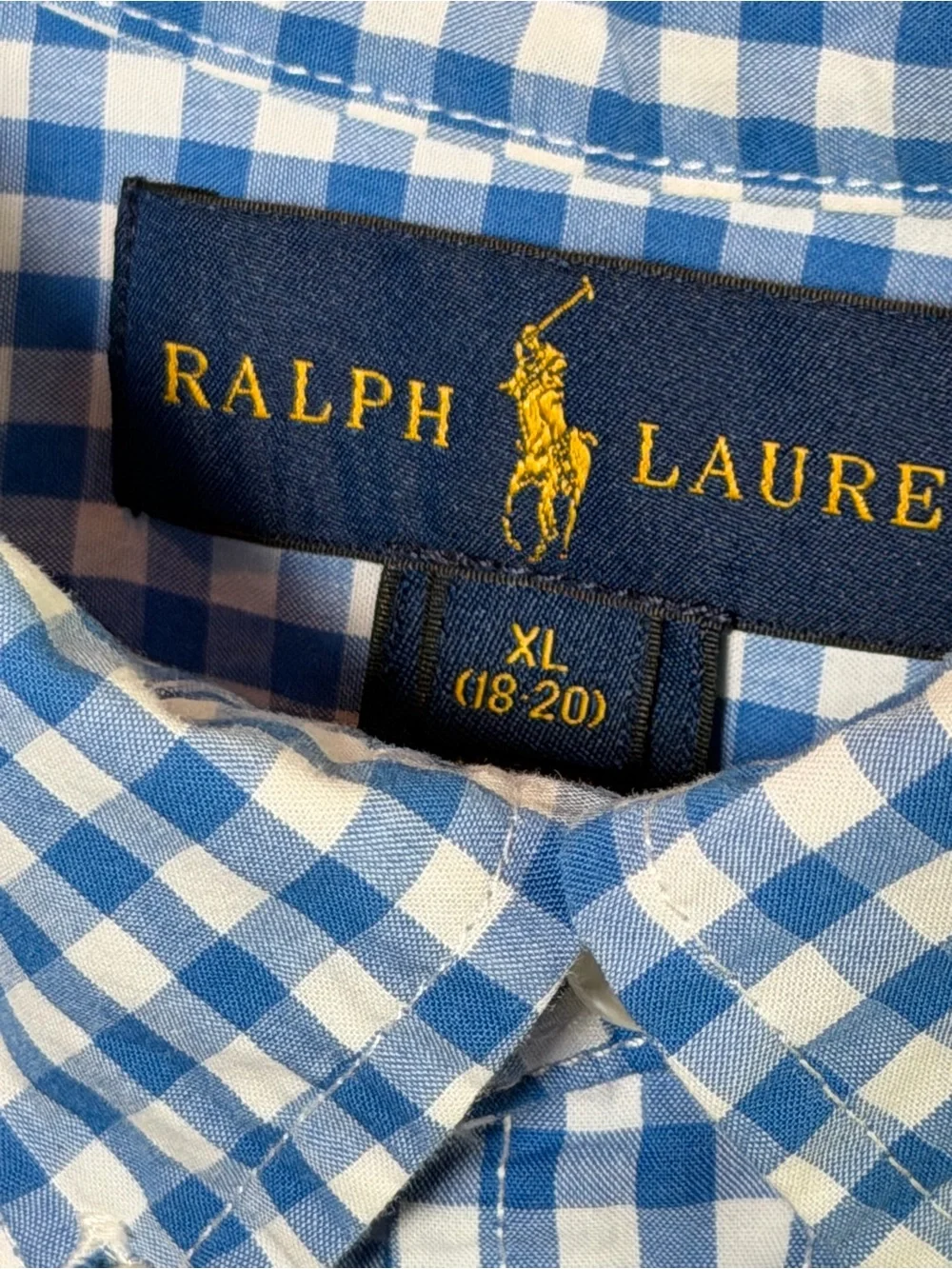 Ralph Lauren Blue & White Gingham Short Sleeve Button-Down Shirt